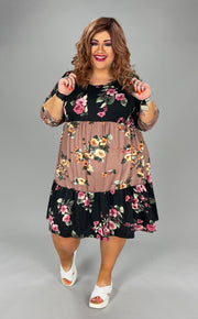 59 CP-H {Rose Touched} Black/Mauve Floral Tiered Dress PLUS SIZE 1X 2X 3X