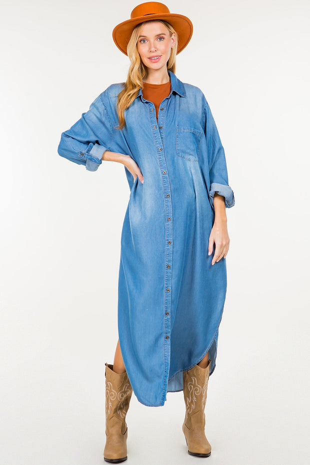 LD-A {Sweet Whispers} Chambray Button Up Dress PLUS SIZE 1X 2X 3X