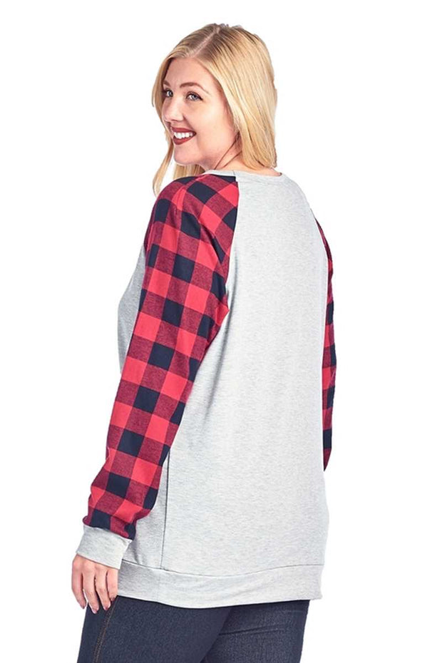32 GT-A {Grinch Face} Grey Red Plaid "Resting Grinch Face" Top PLUS SIZE XL 2X 3X