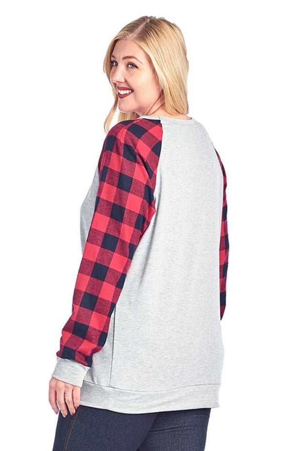 32 GT-A {Grinch Face} Grey Red Plaid "Resting Grinch Face" Top PLUS SIZE XL 2X 3X