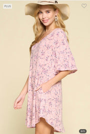 92 PSS-J {Romance Possible} Lilac Floral Dress w/Pockets PLUS SIZE 1X 2X 3X