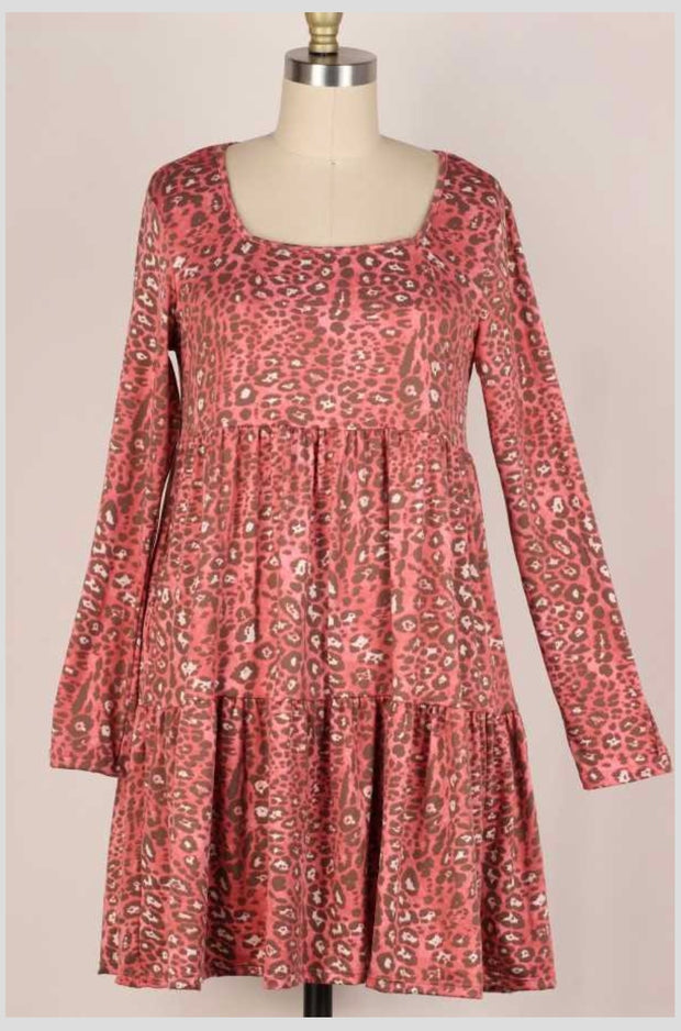 35 PLS-A {Charmed Beauty} Raspberry Print Tiered Dress PLUS SIZE 1X 2X 3X