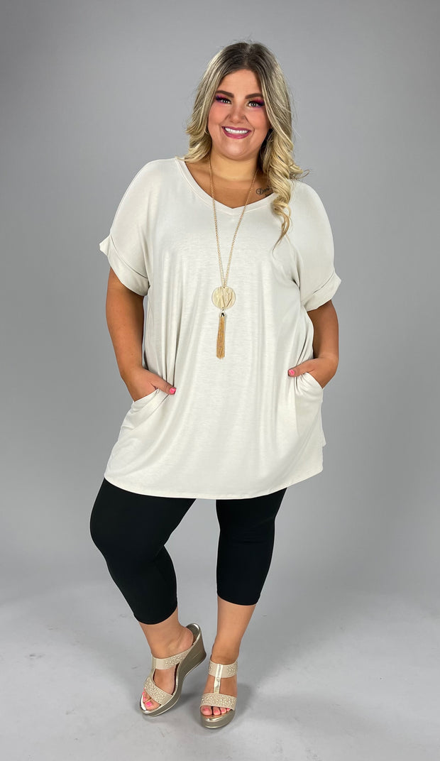 45 SSS-B {Simple Ease} Sand Beige V-Neck Tunic PLUS SIZE 1X 2X 3X