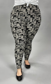 BT-99 {Touch Of Black} Ivory/Black Print Leggings EXTENDED PLUS SIZE 3X/5X