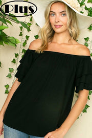 76 OS-A {Here For You} Black Off Shoulder Ruffle Sleeve Top PLUS SIZE 1X 2X 3X