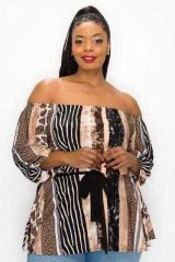 25 PQ-U {Animal Parade}   Mocha Animal Print Top PLUS SIZE 1X 2X 3X