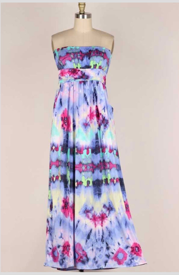 LD-V {Watercolor Wonder} Strapless Multi-Color Long Dress PLUS SIZE 1X 2X 3X