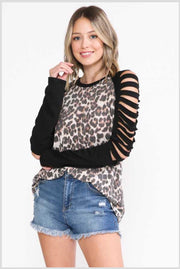 19 OS-B {The Spotlight} Black Leopard Cut Sleeve Top PLUS SIZE XL 2X 3X