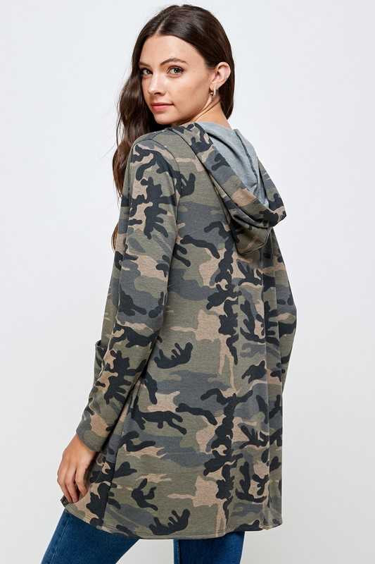 OT-Y {On Your Own} Olive Camo Hooded Cardigan  PLUS SIZE XL 2X 3X