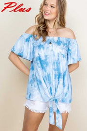 74 PSS-A {Light And Airy} Blue Ivory Top Tied Hem PLUS SIZES 1X 2X 3X