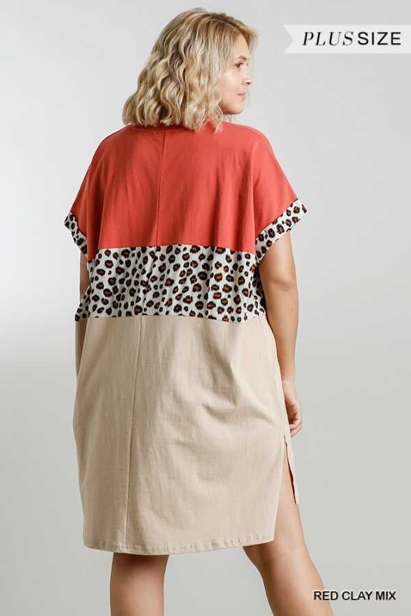 71 CP-B {Naturally Inclined} UMGEE Dress Animal Contrast Plus Size XL 1XL 2XL