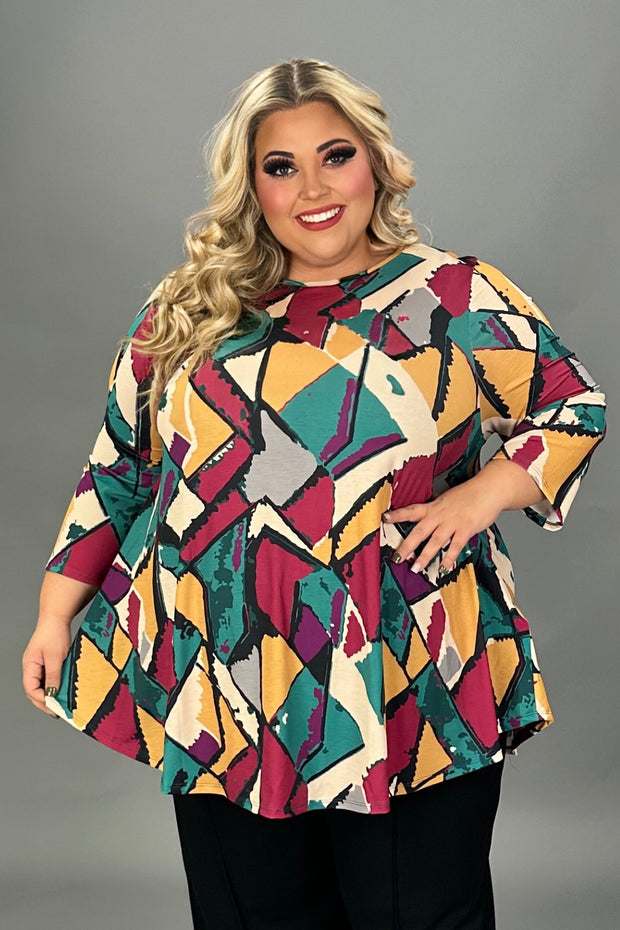 26 PQ {When Paths Crossed} Magenta Gold Black Print Top EXTENDED PLUS SIZE 4X 5X 6X
