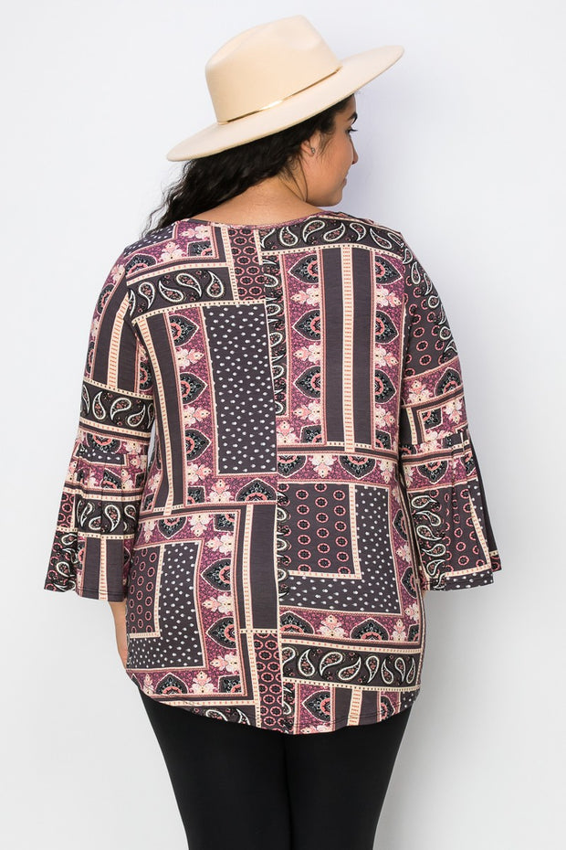 32 PQ {Never Complain} Charcoal Pink Paisley Print Top CURVY BRAND!!!  EXTENDED PLUS SIZE 4X 5X 6X
