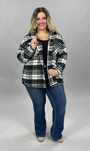96 OT-A {Hottest Trends} Black/White Plaid Flannel SALE!!!  PLUS SIZE 1X 2X 3X Shacket