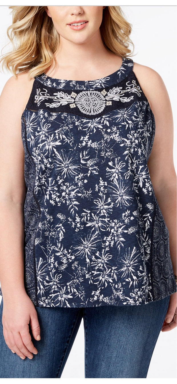 SV-A/M-109 {Style & Co} Navy Print Sleeveless Top Retail $44.50 ***SALE***