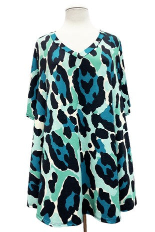 20 PSS {Prepped To Party} Teal Leopard Print V-Neck Top EXTENDED PLUS SIZE 4X 5X 6X