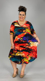 53 PSS-M {Be Like That} Red Jade Multi V-Neck Dress EXTENDED PLUS SIZE 3X 4X 5X