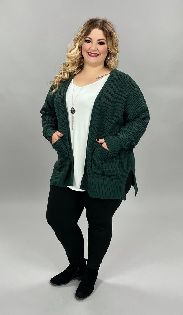 57 OT-G {Leading Lady} Hunter Green Waffle Knit SALE!! Cardigan PLUS SIZE 1X 2X 3X