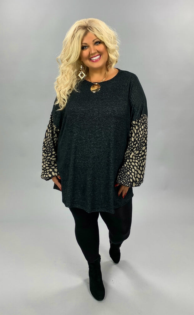 CP-X {Get To Me} Black Tunic Mocha Spot Bubble Sleeve PLUS SIZE XL 2X 3X