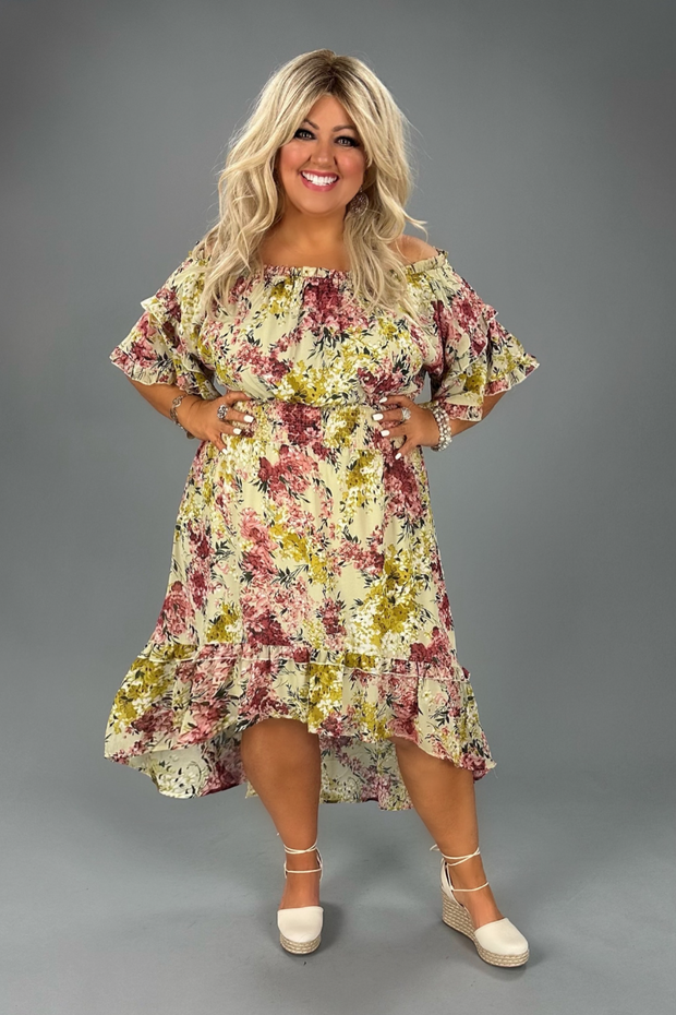 24 OS-X {Looking Perfect} Umgee Cream Floral Print Dress PLUS SIZE XL 1X 2X