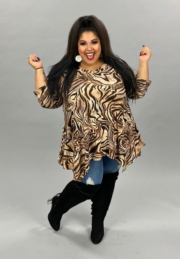 82 PQ-I {Trend Bender} SALE!  Brown/Tan Print Top PLUS SIZE 1X 2X 3X