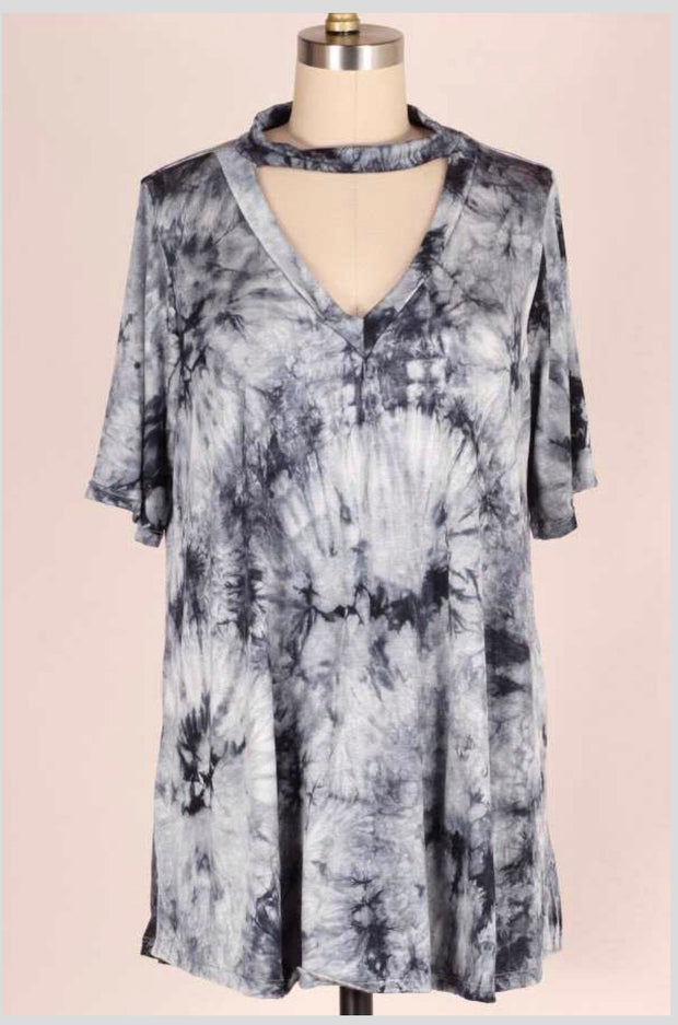 PSS-P {Across The Sea} Gray Tie-Dye Mock Neck Top