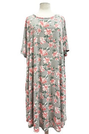25 PSS-L {Eyes On The Prize} Grey Floral Dress w/Pockets EXTENDED PLUS SIZE 4X 5X 6X