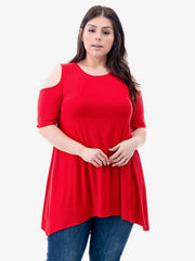 77 OS-A {Flirty Phase} Red Cold Shoulder Tunic PLUS SIZE XL 2X 3X