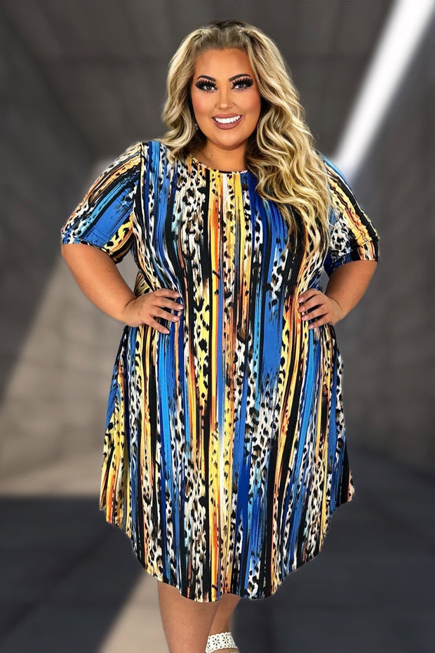 91 PSS {Invest In Your Style} Blue Stripe Animal Print Dress EXTENDED PLUS SIZE 4X 5X 6X