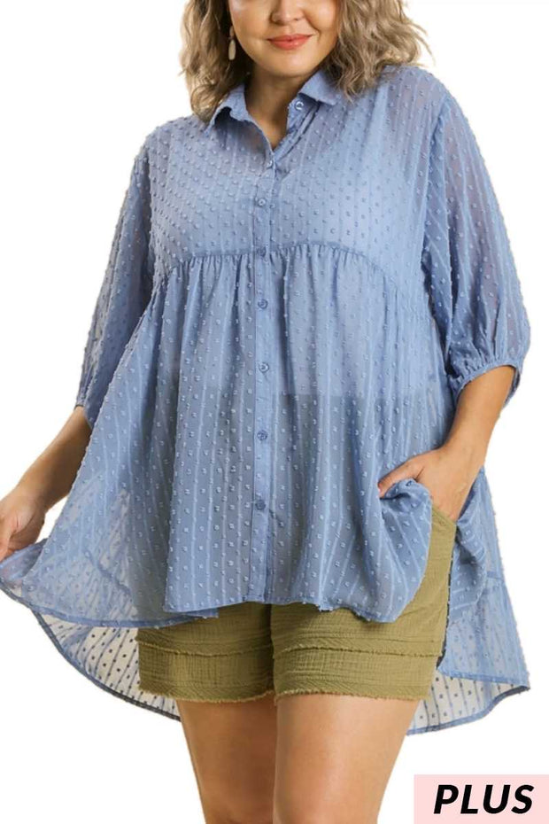 39 SQ-E {Bring On The Fun} Umgee Dusty Blue Swiss Dot Tunic PLUS SIZE XL 1X 2X