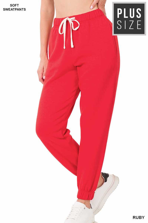 LEG-15 {Simply Cozy} Ruby Red Fleece Lined Jogging Pants PLUS SIZE 1X 2X 3X