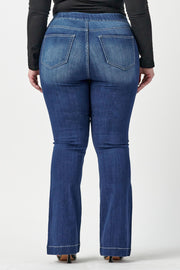LEG-63 {Ms. Cello} Med Denim Pull On Flare Jeans PLUS SIZE 1X 2X 3X