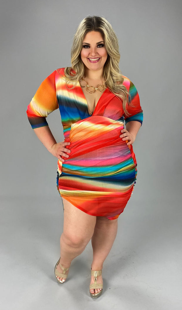 29 PQ-A {Carnival Fun} Vibrant Multi-Color Bodycon Dress PLUS SIZE 1X 2X 3X SALE!!