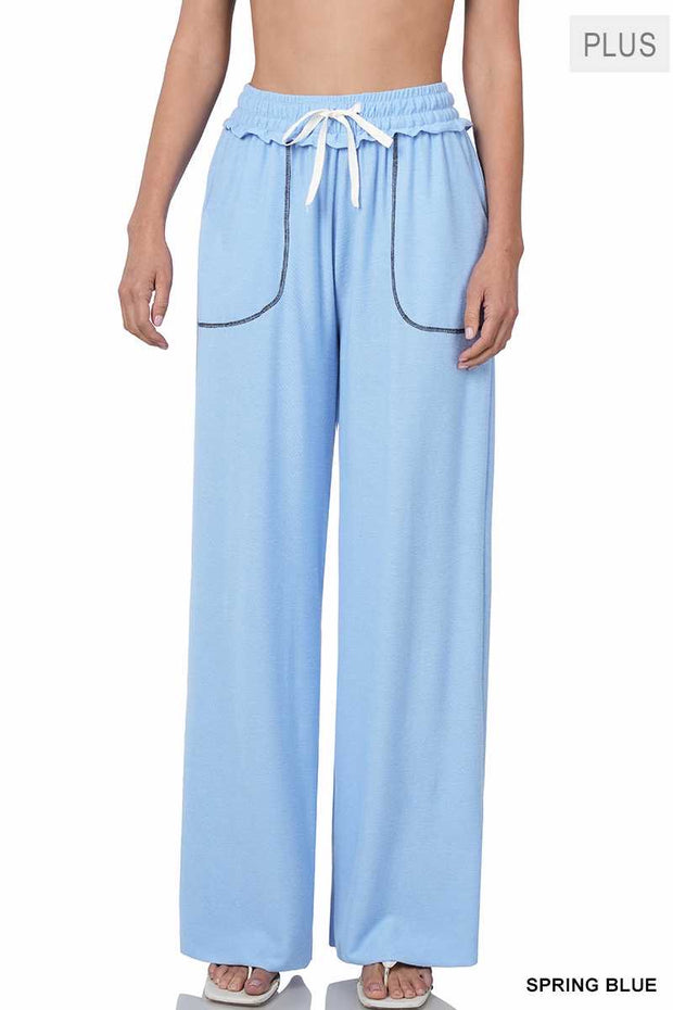 LEG-I {Seal The Deal} Spring Blue Wide Leg Joggers PLUS SIZE 1X 2X 3X