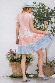 46 CP-A {Promising Soul}  Peach Floral Print Tiered Dress PLUS SIZE XL 2X 3X
