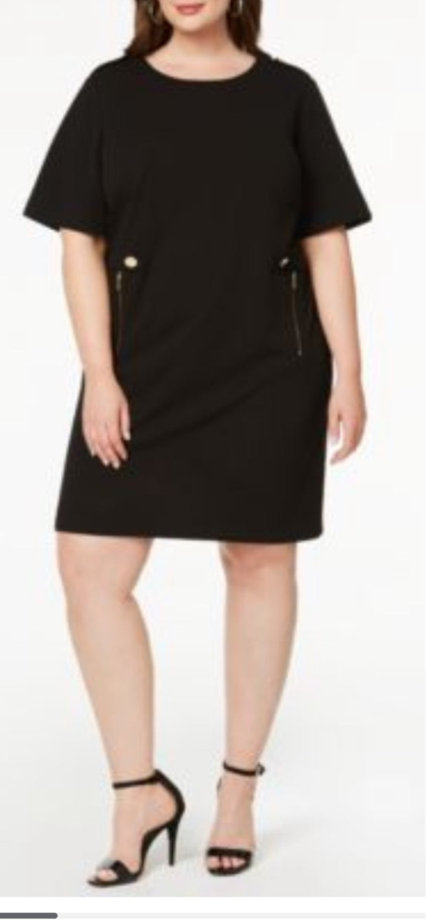 SD-A M-109 {Calvin Klein} Black ZipperTrim Dress Retail $139.50 PLUS SIZE 18W