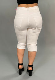 BT-S "Aphrodite" Ripped Denim Capri White Jeans