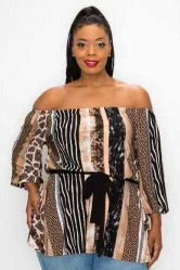 25 PQ-U {Animal Parade}   Mocha Animal Print Top PLUS SIZE 1X 2X 3X