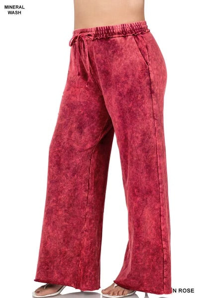 LEG-24  {Leave You Lounging} Rose Mineral Wash Lounge Pants PLUS SIZE 1X 2X 3X