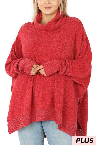 59 SLS-D {Reflections} Red Oversized Turtleneck Top PLUS SIZE 1X 2X 3X