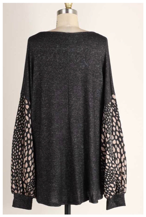 CP-X {Get To Me} Black Tunic Mocha Spot Bubble Sleeve PLUS SIZE XL 2X 3X