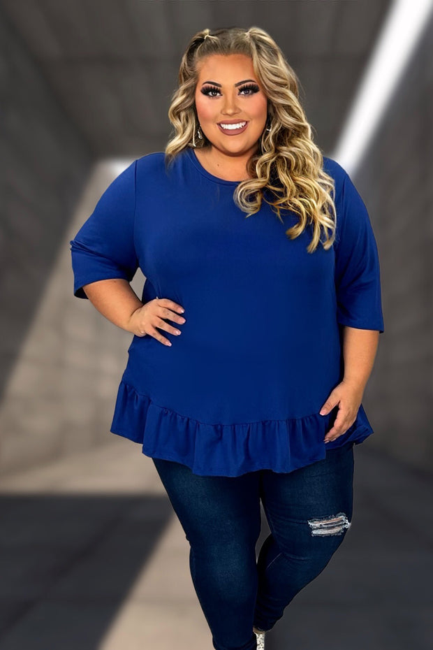 56 SSS {Modern Woman}  SALE! Royal Blue Ruffle Hem Top EXTENDED PLUS SIZE 4X 5X 6X