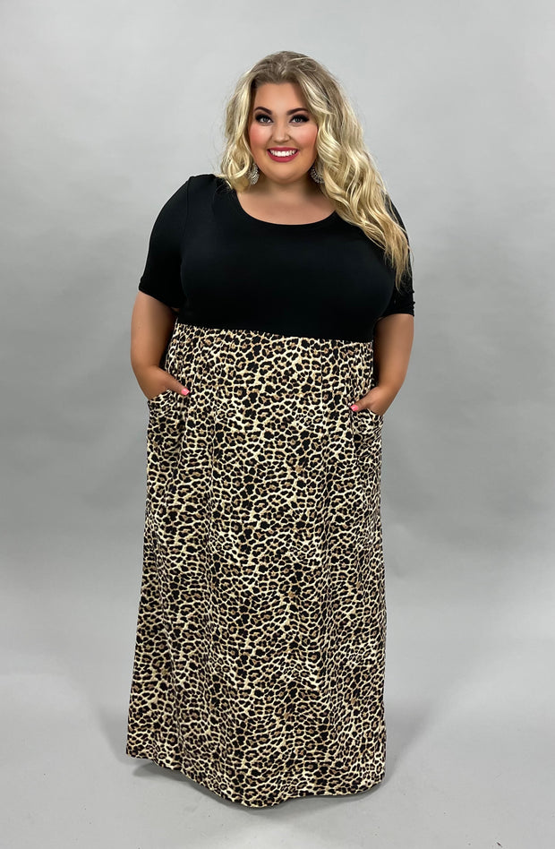 LD-F {Forever Fated} Black Leopard Long Dress PLUS SIZE 1X 2X 3X