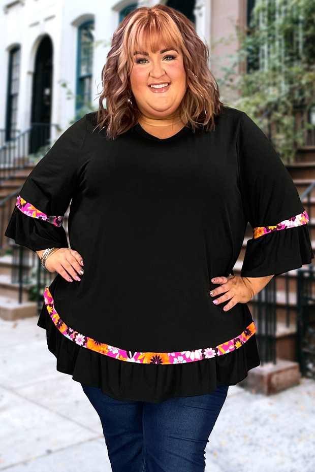 73 CP-C {Never Ending} BLACK Tunic SALE!! w/Floral Contrast CURVY BRAND!!! EXTENDED PLUS SIZE 4X 5X 6X