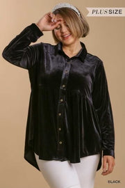 16 SLS-M {Romance Is Back}  Umgee Black Velvet Babydoll Top PLUS SIZE XL 1X 2X