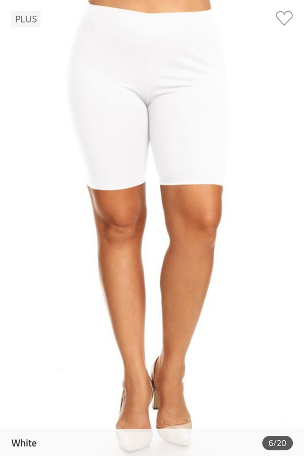 LEG-B {Confident Choice} White Biker Shorts PLUS SIZE 1X 2X 3X