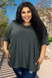 21 SSS-V {Free Forever} Charcoal Oversized Top PLUS SIZE 1X/2X  2X/3X