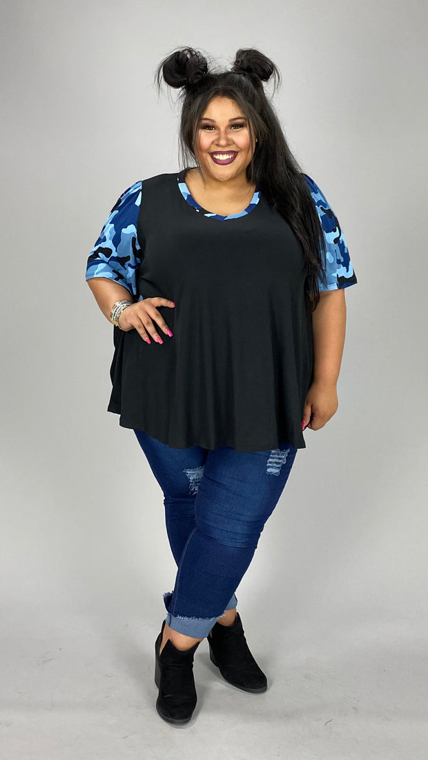 79 CP-B {Better By You} Black/Navy Camo Print Top EXTENDED PLUS SIZE 3X 4X 5X