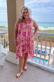36 SV-C {In My Feelings} Umgee Violet Floral Hi/Low Dress PLUS SIZE XL 1X 2X
