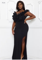 LD-N {Height Of Fame} Black Ruffle Maxi Dress w/Slit PLUS SIZE XL 2X 3X